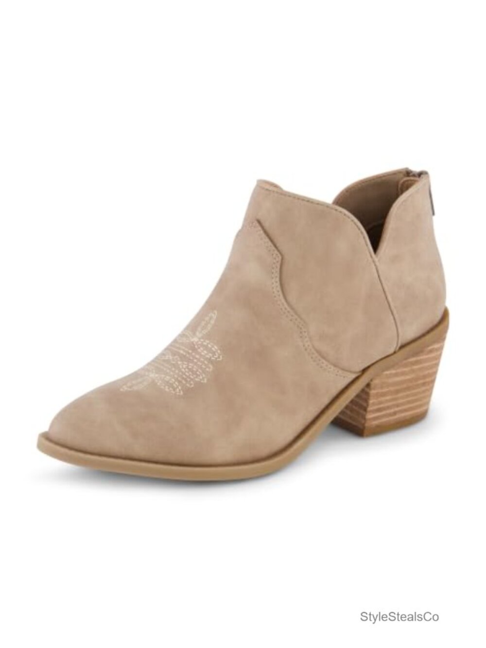 Western Ankle Booties Pointed Toe Faux Leather Block Heel